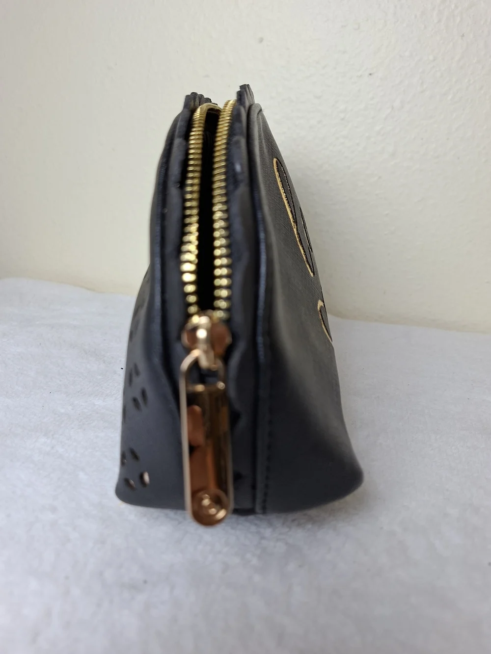 Love Oils Black Cosmetic Pouch with Gold Script
